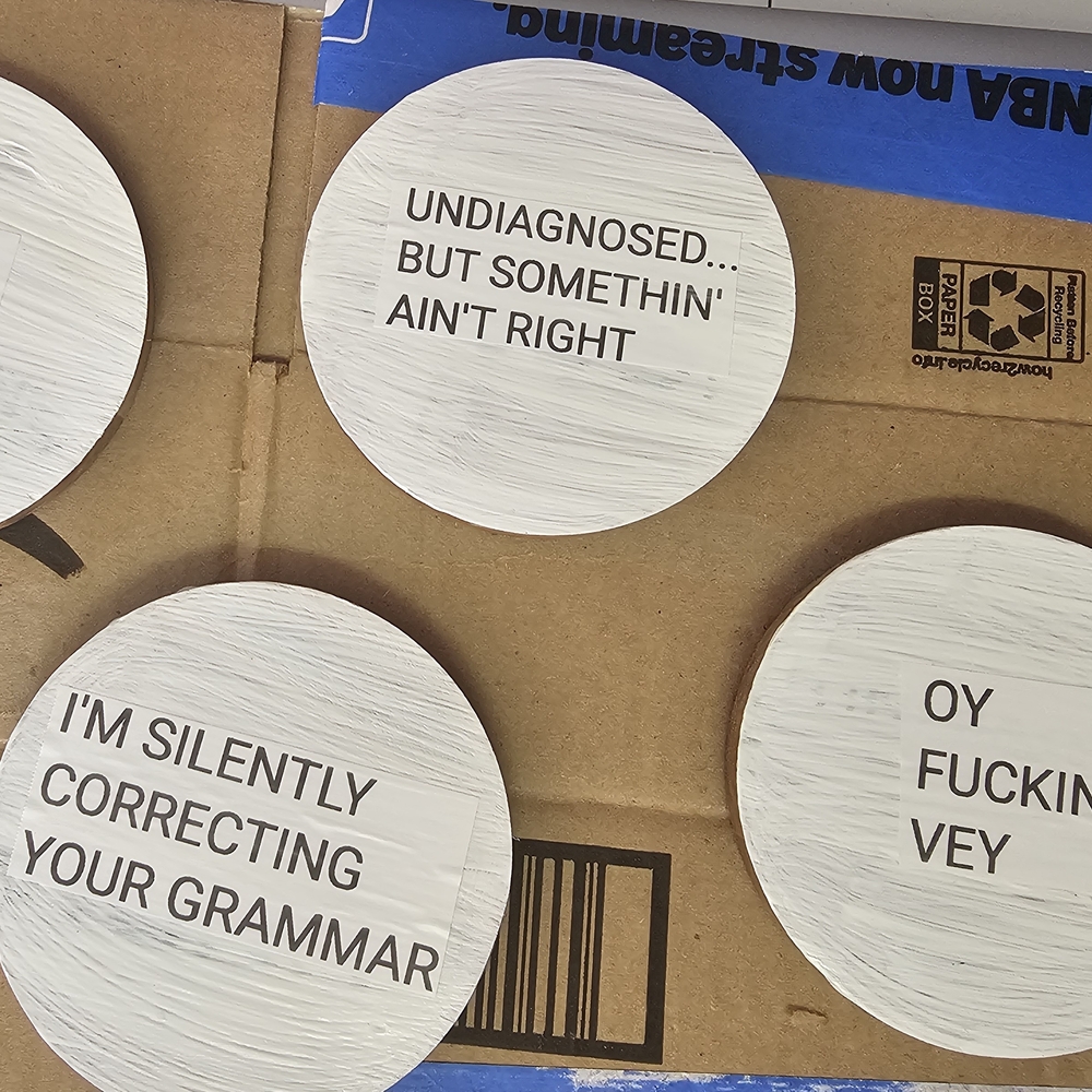 White Coasters Set with Humorous Quotes